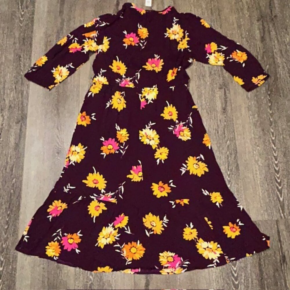 NWT Gap Women's Boho Purple Floral Long Sleeve 3/4 Sleeve Maxi Dress Size XL - Picture 6 of 6